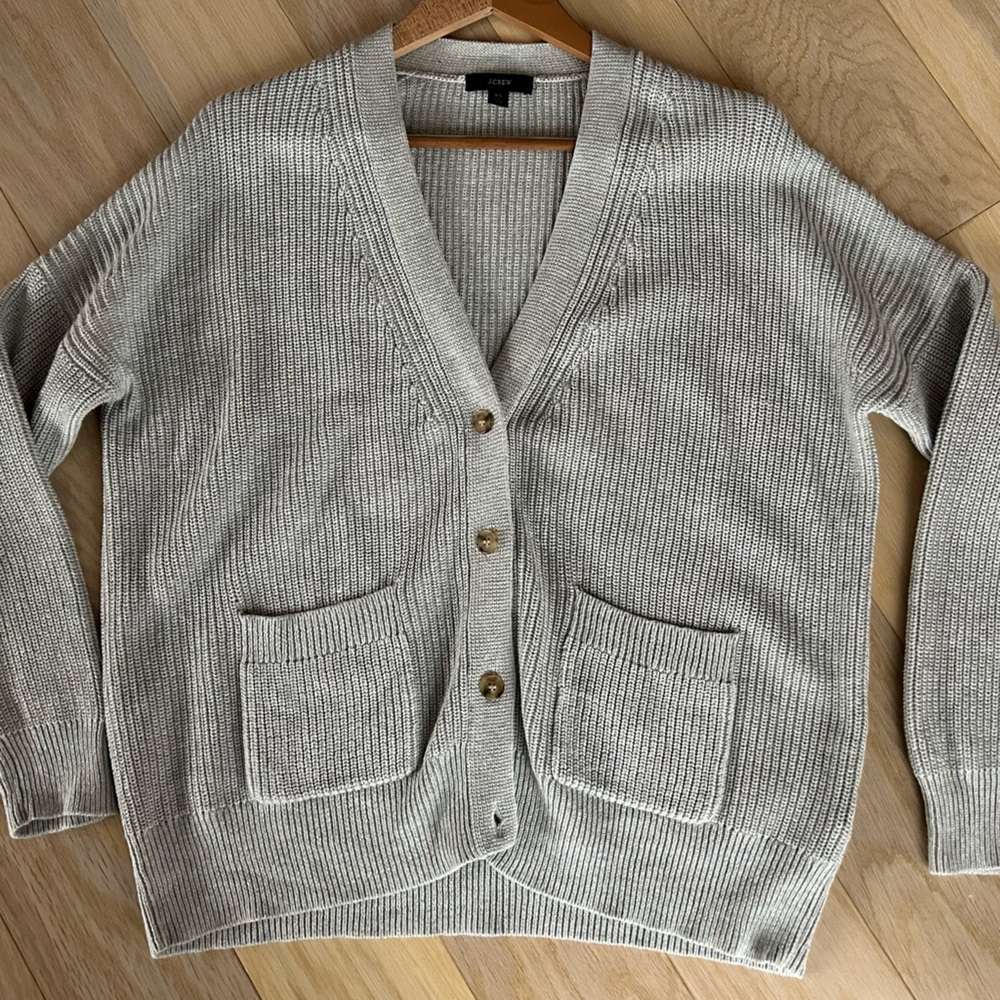 J. Crew (Fall 2021) Cotton Cashmere Knit Cardigan Sweater Heather Grey V Neck XS
